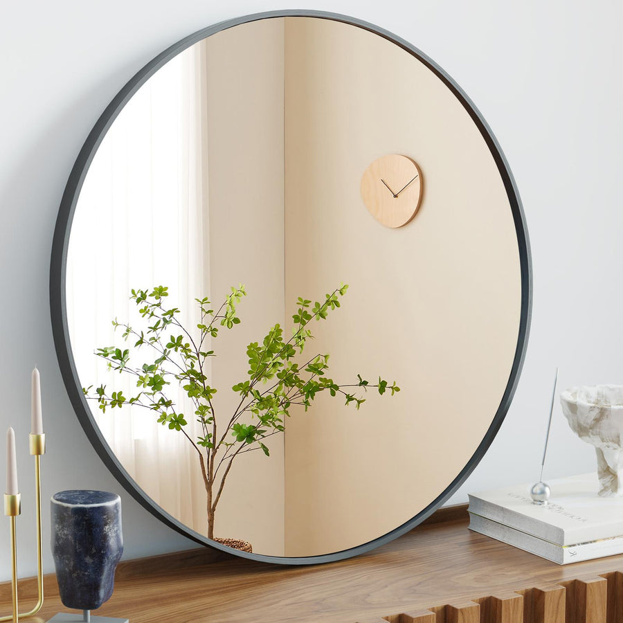 Round Wall Mirror — Black · 24 inches