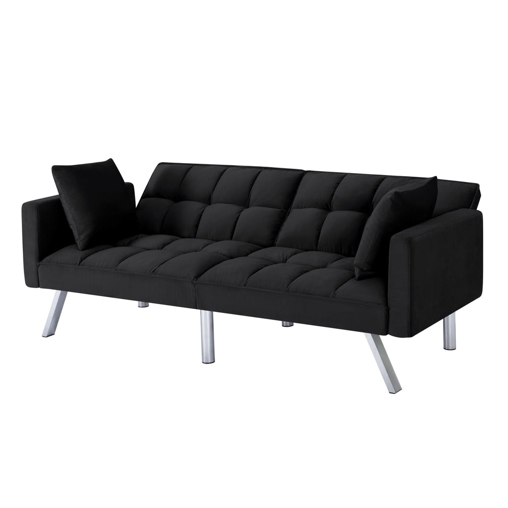 Black Velvet 74-Inch Convertible Futon Sofa Bed