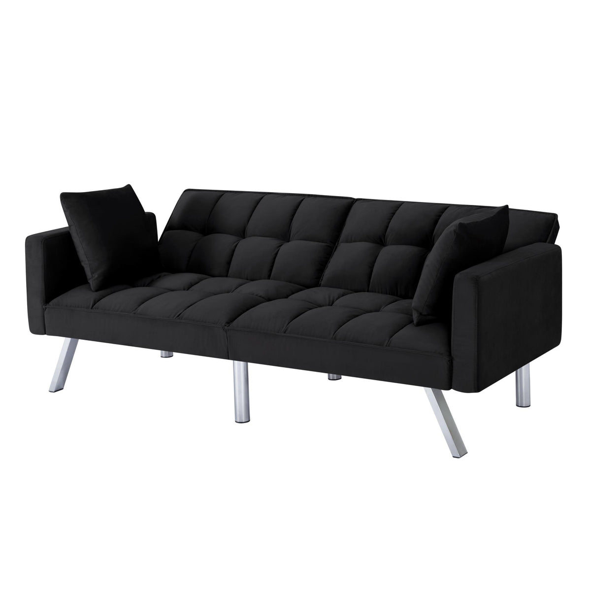 Black Velvet 74-Inch Convertible Futon Sofa Bed