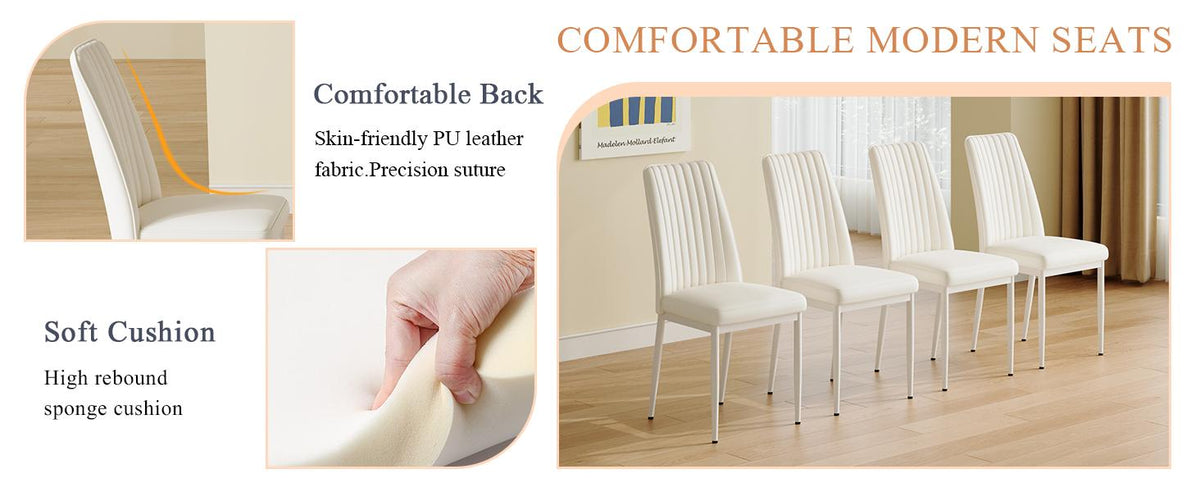 White High-Back Upholstered Dining Chairs — Set of 4