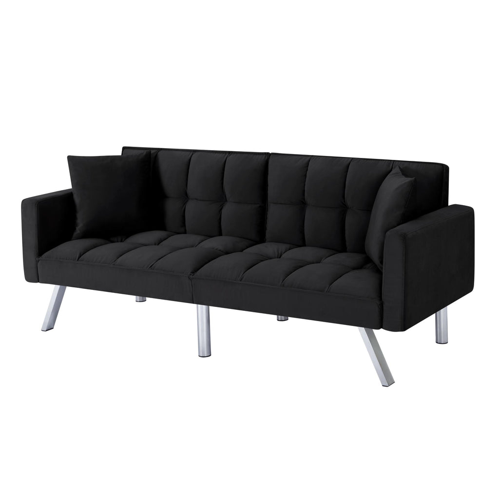 Black Velvet 74-Inch Convertible Futon Sofa Bed