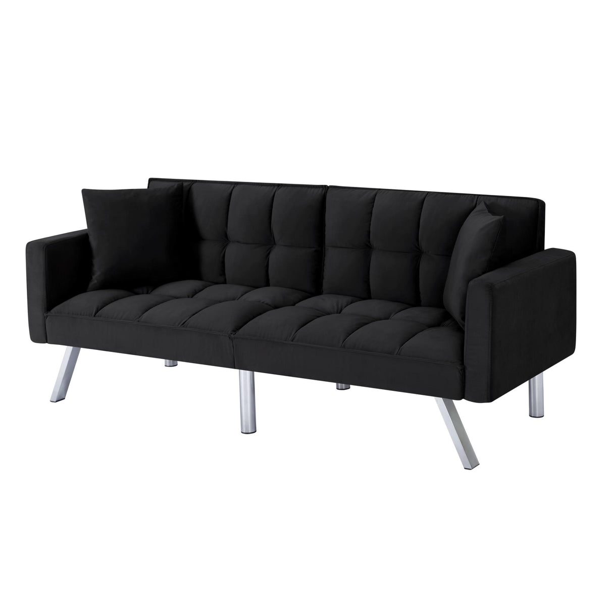 Black Velvet 74-Inch Convertible Futon Sofa Bed