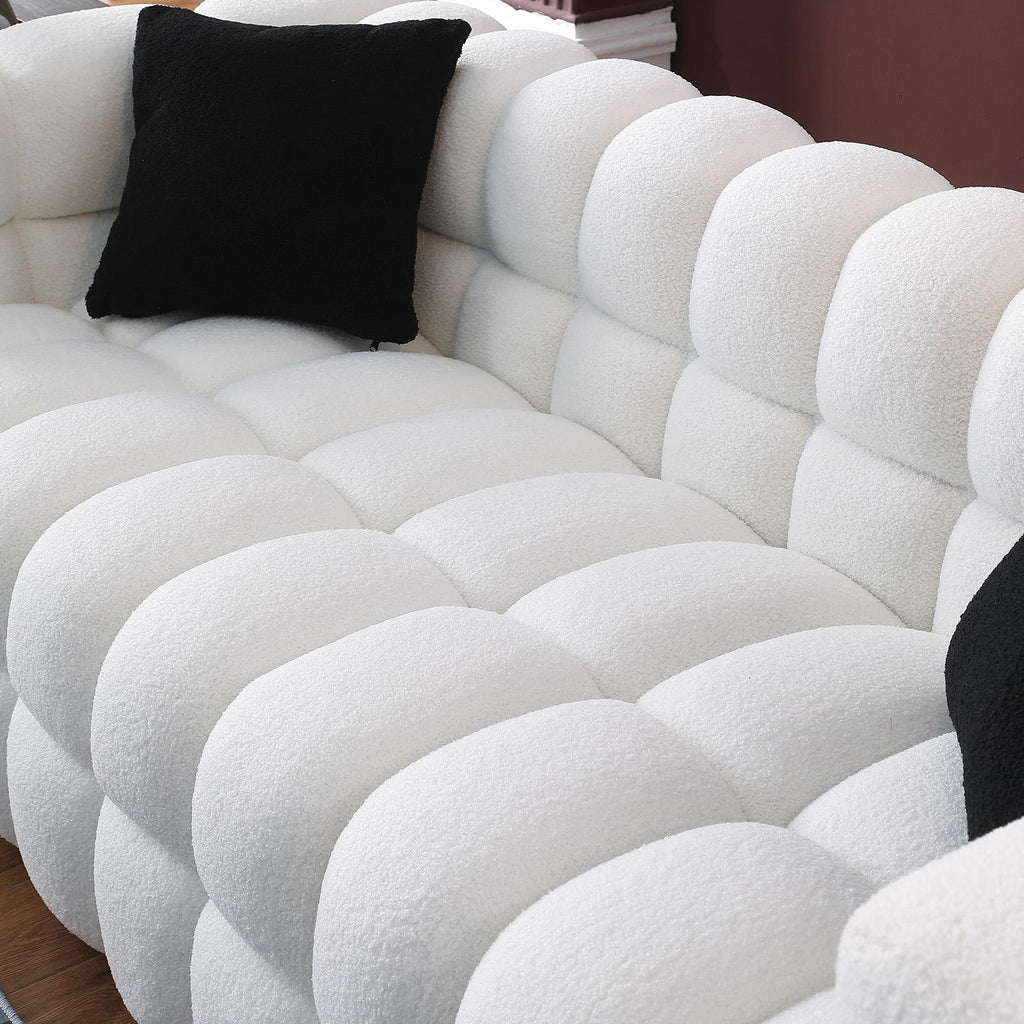 Ivory Marshmallow Bouclé Sofa | Sculptural 84-Inch 3-Seater