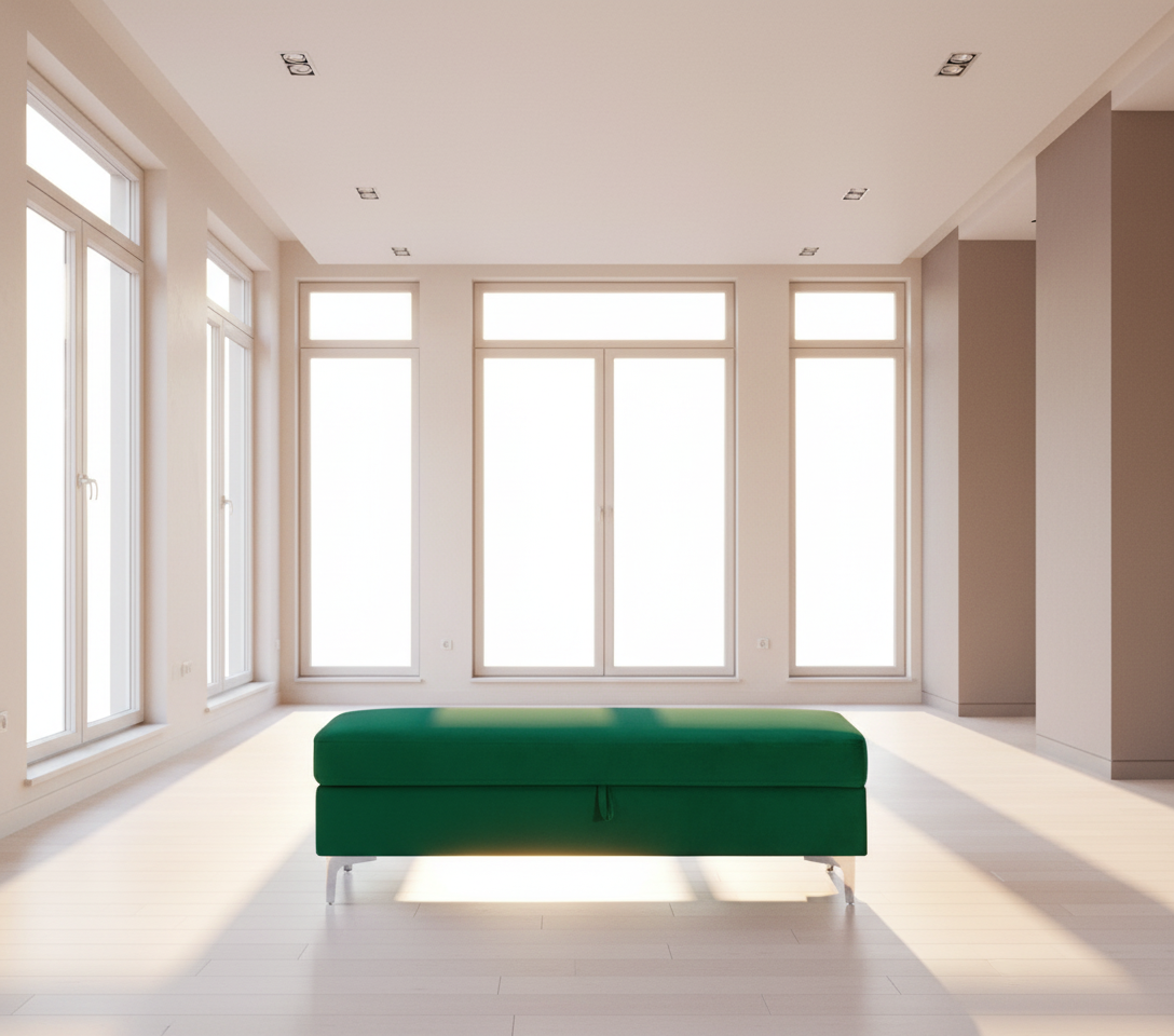 Forest Green Upholstered Storage Bench | Two-Seater