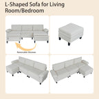 Beige Teddy Modular 3-Seater Sofa with Ottoman | Golden Home