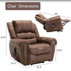 Brown Power Lift Massage Recliner | USB & Nailhead Detail