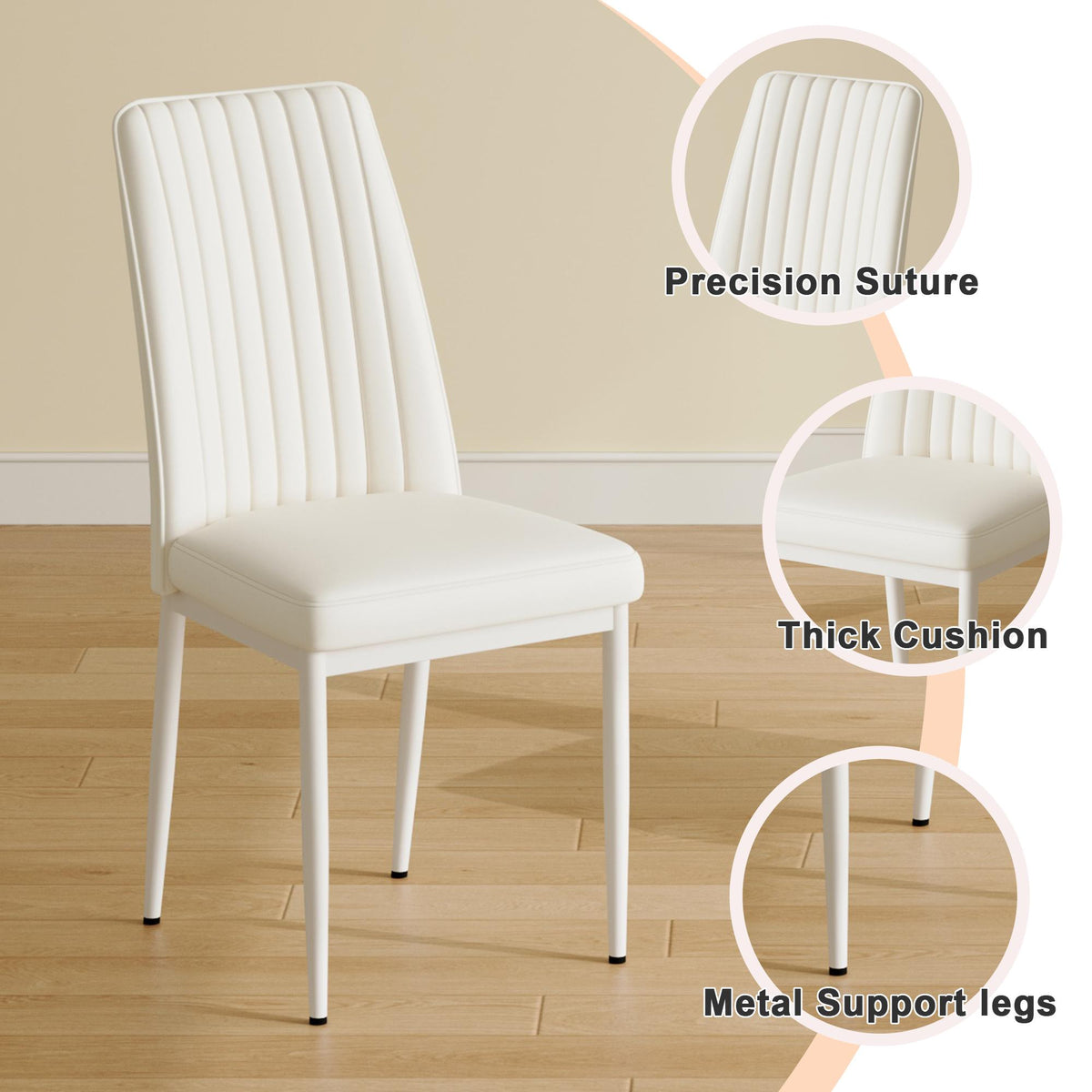 White High-Back Upholstered Dining Chairs — Set of 4