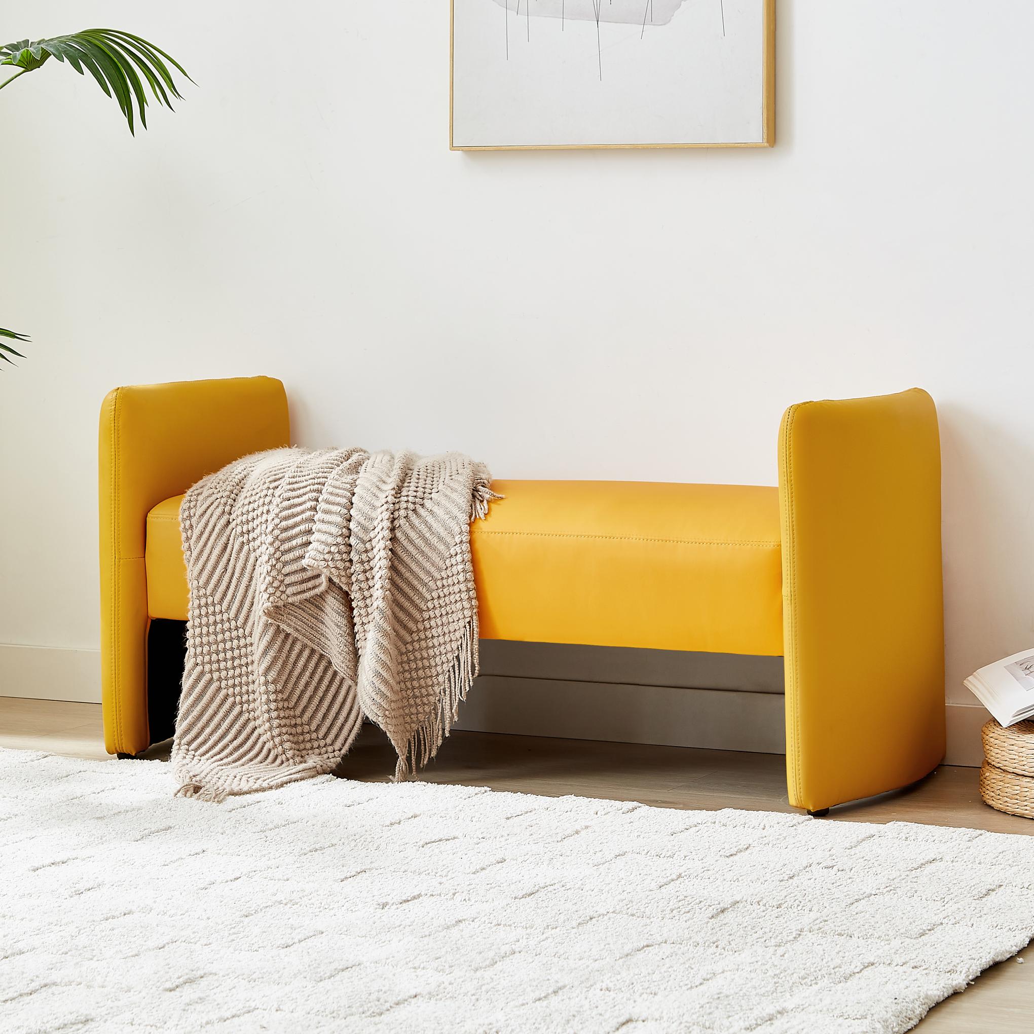 Modern Upholstered Bed Bench Entryway BenchOttoman with Armrest