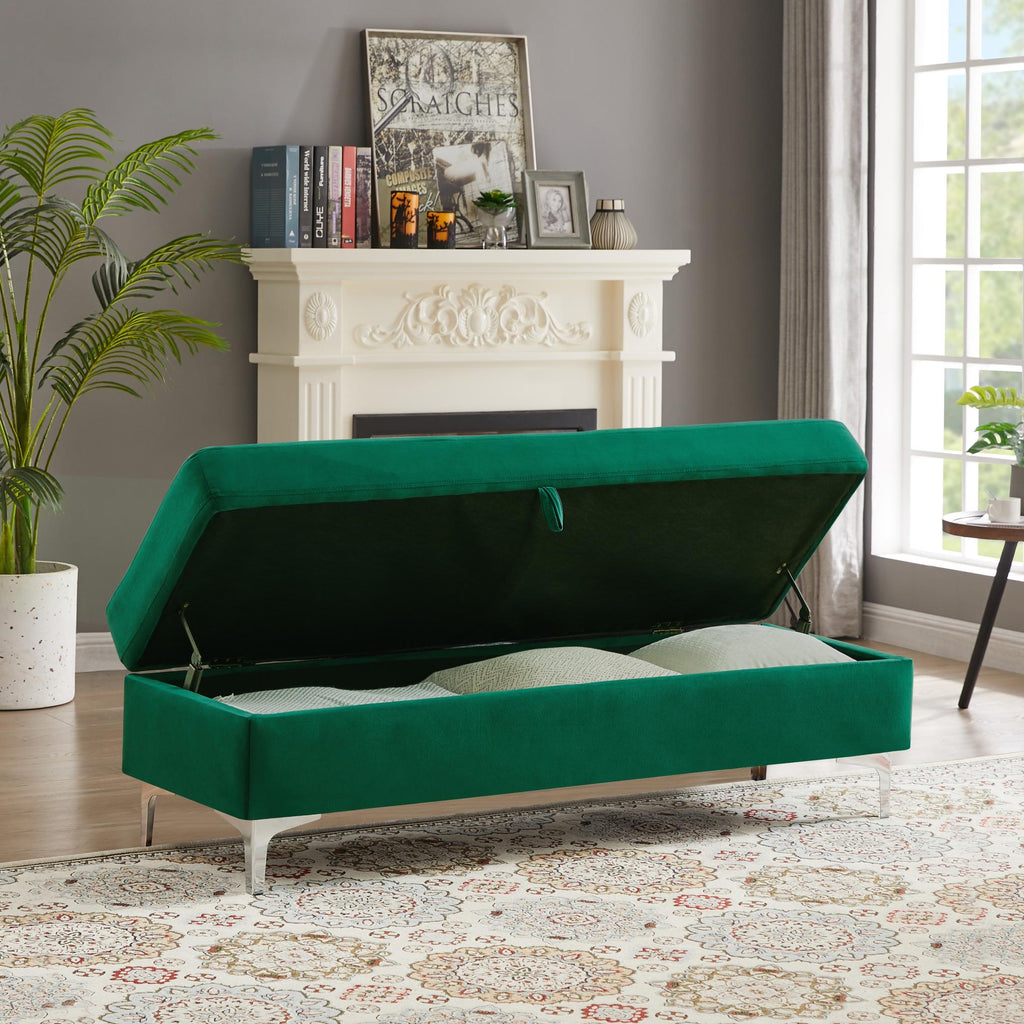 Forest Green Upholstered Storage Bench | Two-Seater