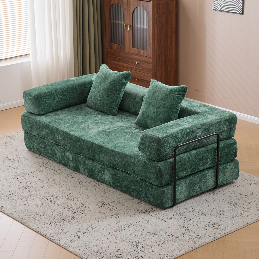 Floor Couch,Compression Sofa,Convertible Floor Sofa Bed-with Pillow Back Support Armrest,Comfy Futon Couch Lounge Sleeper Bed,Flannel fabric