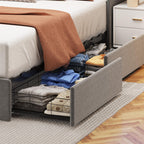 Light Gray Queen Bed with LED Headboard & Storage Drawers