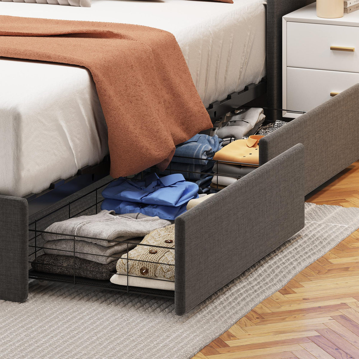 Dark Gray Queen Bed with Backlit Headboard & Storage