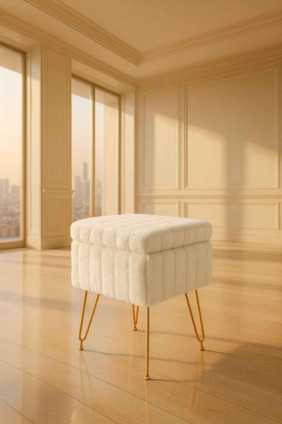 Faux Fur Storage Vanity Stool — White