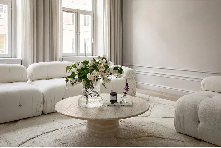 Natural travertine coffee table living room sofa round luxury stone coffee table designer light luxury minimalist wabi **** wind
