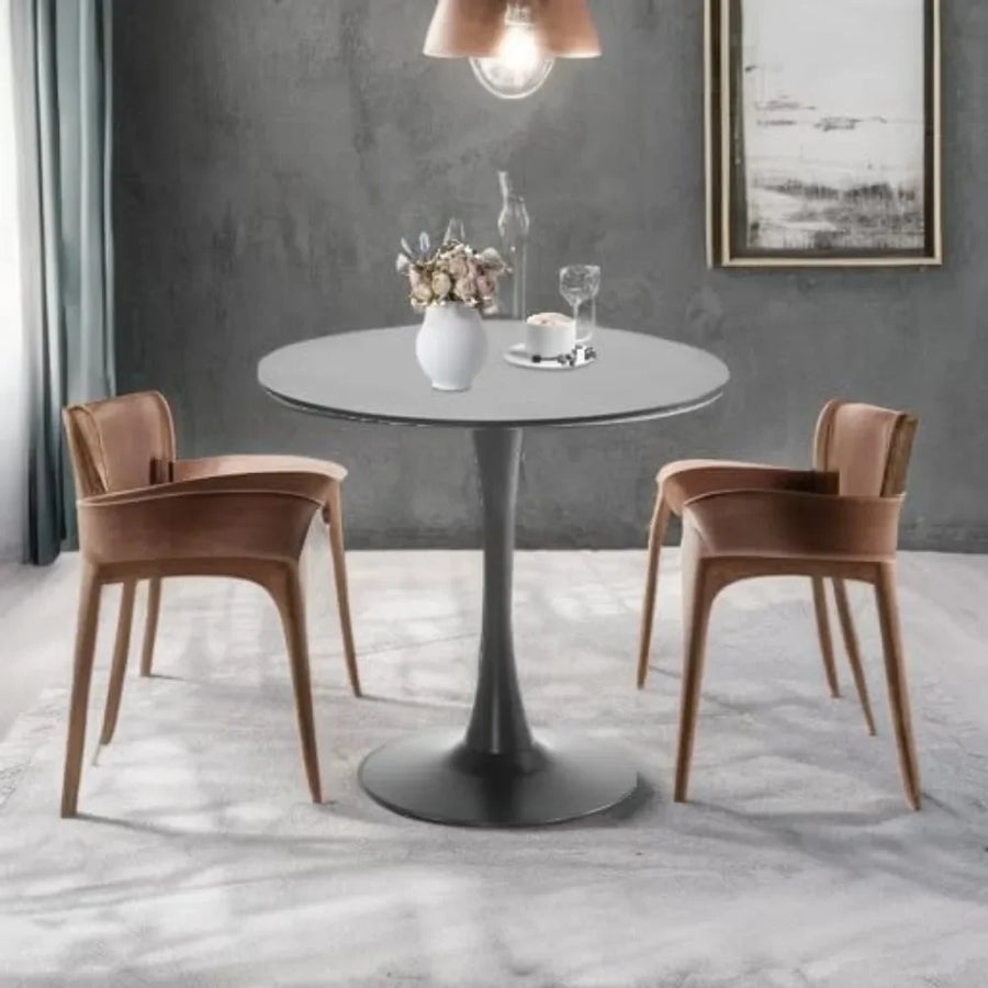 Round Tulip Dining Table – 31.5" Mid-Century Modern Table for 2–4 People with MDF Top & Metal Pedestal Base