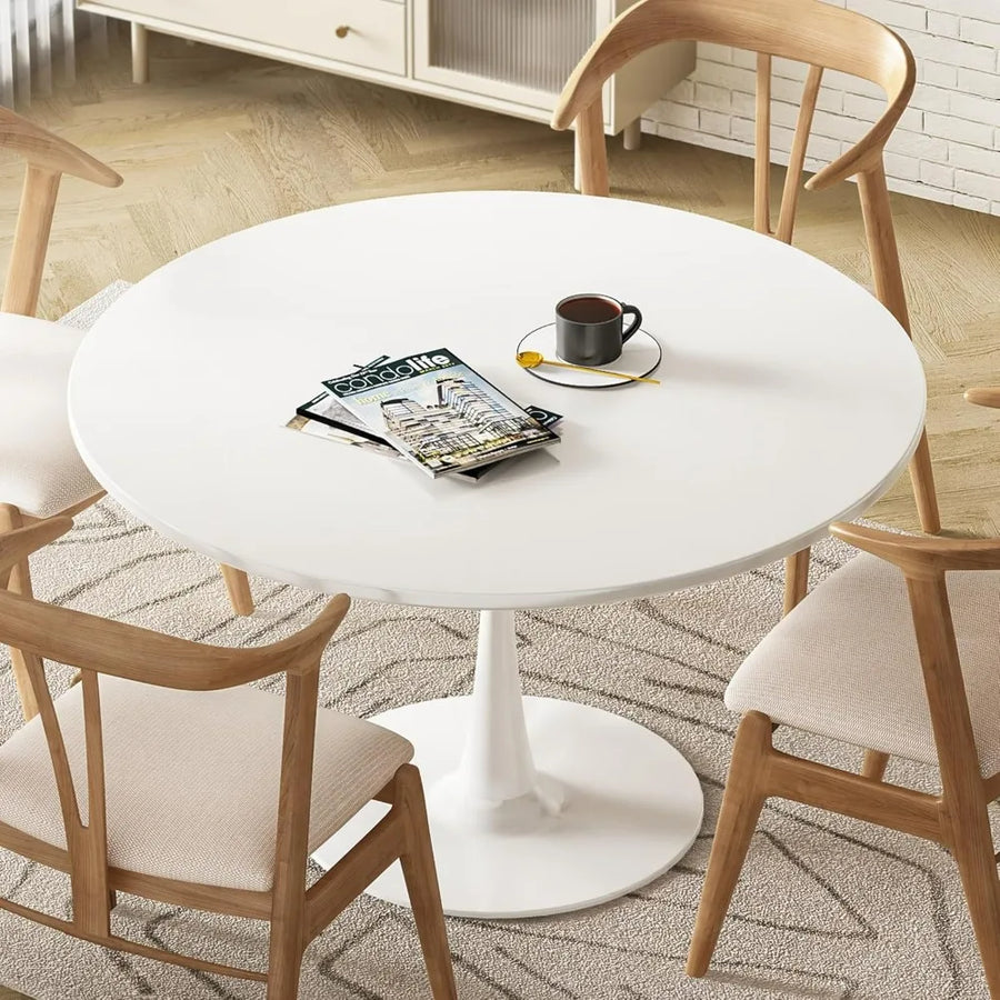 White 42.1-Inch round Dining Table for 4-6 People Mid-Century Modern Style Tulip Kitchen Table with MDF Tabletop And Pedestal
