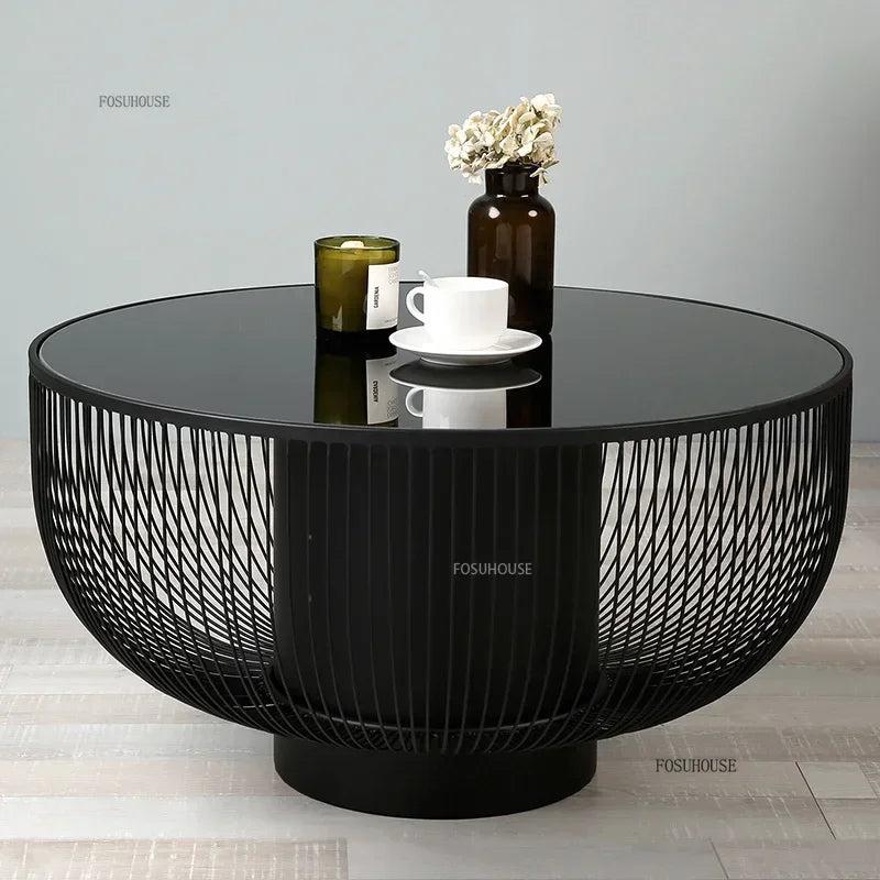 Nordic Creative Design Metal Round Coffee Table Wrought Iron Coffee Tables for Home Living Room Furniture Black Side Table