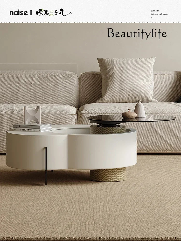 S Rotating Coffee Table Living Room Home Special-Shaped High-Grade French Special-Shaped Glass Coffee Table White