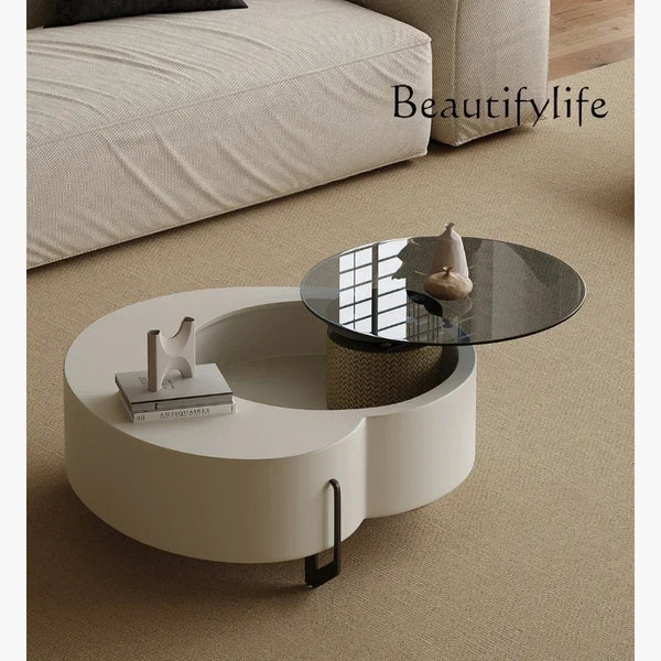 S Rotating Coffee Table Living Room Home Special-Shaped High-Grade French Special-Shaped Glass Coffee Table White