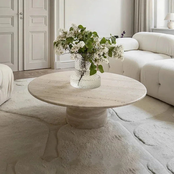 Natural travertine coffee table living room sofa round luxury stone coffee table designer light luxury minimalist wabi **** wind