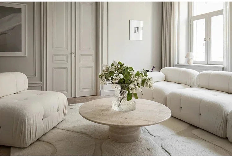 Natural travertine coffee table living room sofa round luxury stone coffee table designer light luxury minimalist wabi **** wind