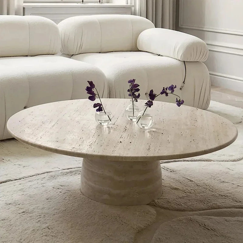 Natural travertine coffee table living room sofa round luxury stone coffee table designer light luxury minimalist wabi **** wind