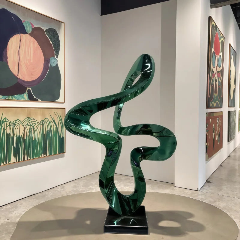Abstract Polished Stainless Steel Sculpture – Hand-Forged Modern Floor Art Décor (Mirror Finish)