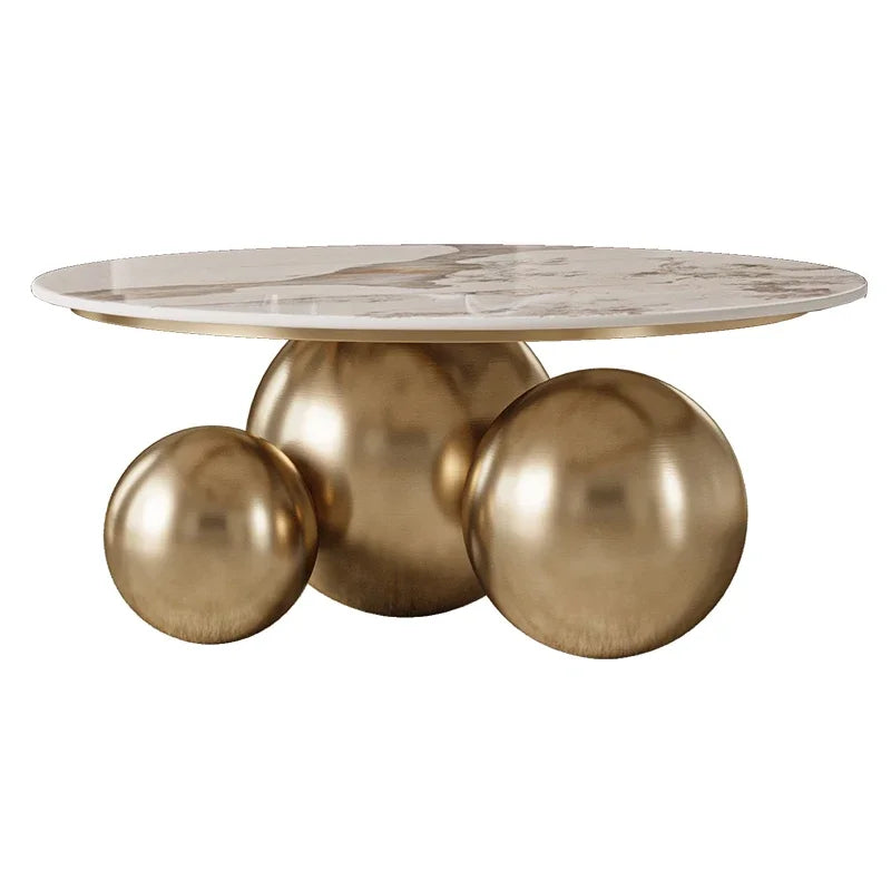 **Modern light luxury rock slab coffee table living room household small apartment metal creative simple round edge table