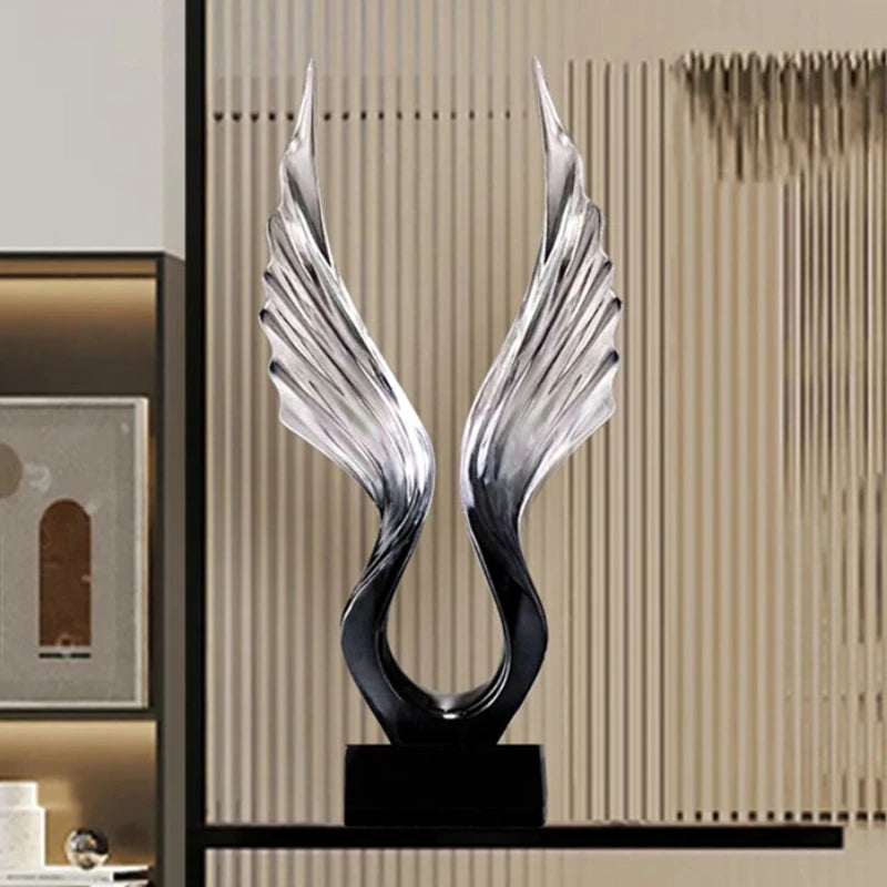 Modern Light‑Luxury Abstract Resin Wing Sculpture for Living Room | Blue‑Grey Minimalist Home Décor Statement Piece