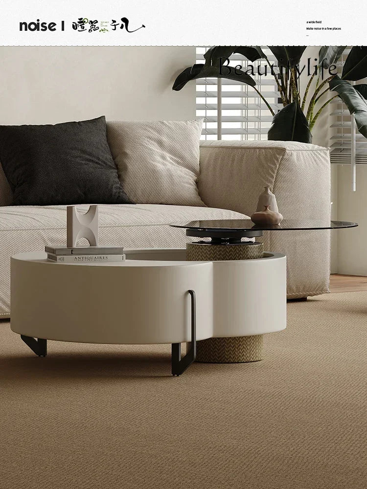 S Rotating Coffee Table Living Room Home Special-Shaped High-Grade French Special-Shaped Glass Coffee Table White