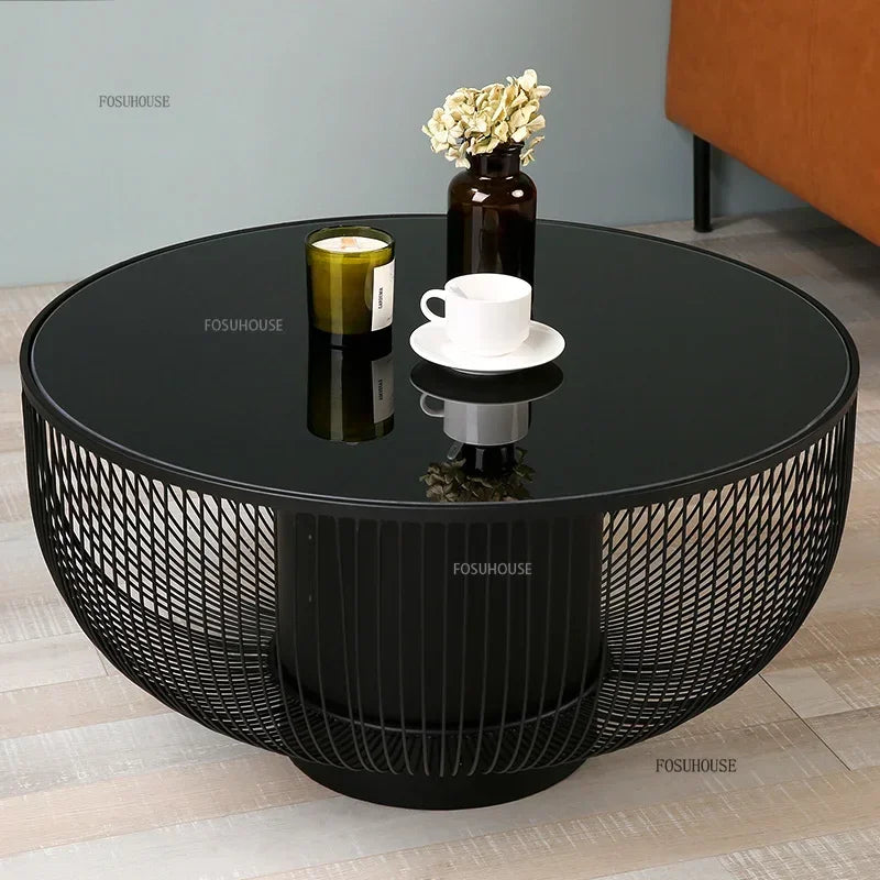 Nordic Creative Design Metal Round Coffee Table Wrought Iron Coffee Tables for Home Living Room Furniture Black Side Table