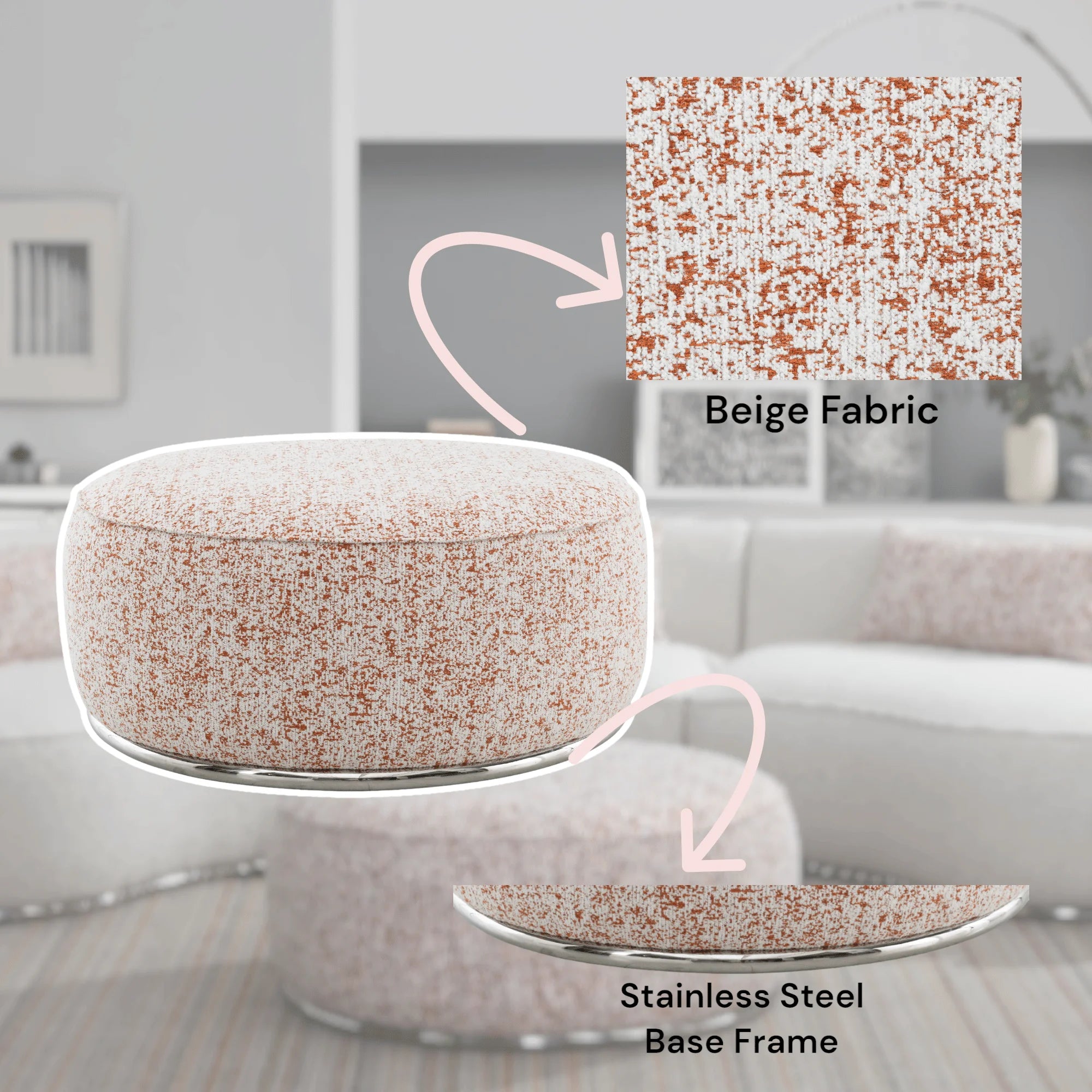 Pink Metal Frame Ottoman Stylish Stool & Ottoman Furniture