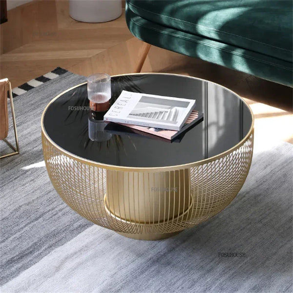 Nordic Creative Design Metal Round Coffee Table Wrought Iron Coffee Tables for Home Living Room Furniture Black Side Table