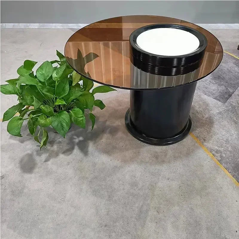 Creative Slate TV Stands Living Room Furniture TV Cabinet Coffee Table Set Light Luxury Small Apartment Cream Round Coffee Table