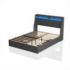 Dark Gray Full Bed with LED Winged Headboard & Storage
