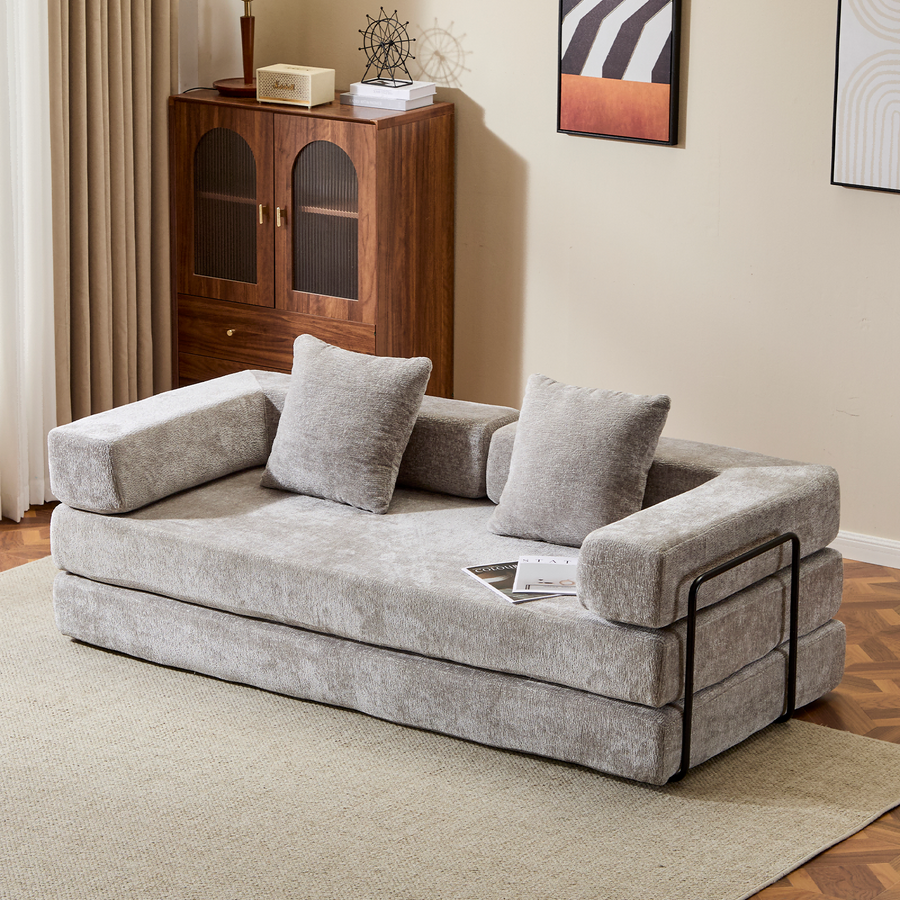 Floor Couch,Compression Sofa,Convertible Floor Sofa Bed-with Pillow Back Support Armrest,Comfy Futon Couch Lounge Sleeper Bed,Flannel fabric