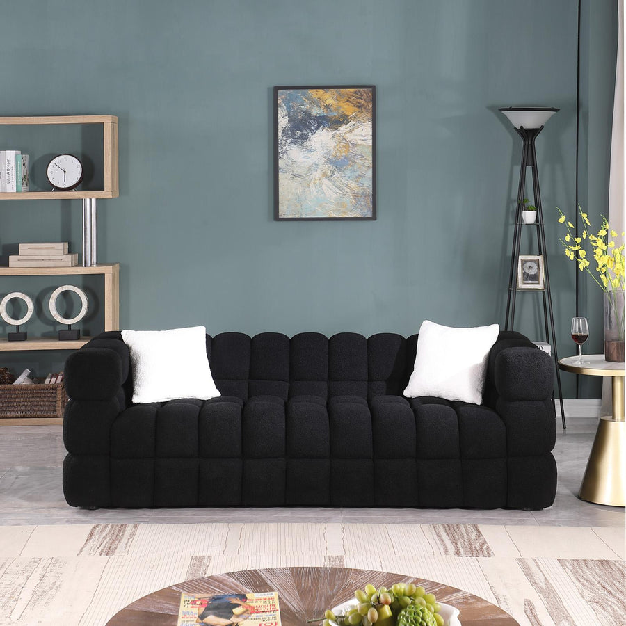 Black Marshmallow Bouclé Sofa | Sculptural 84-Inch 3-Seater