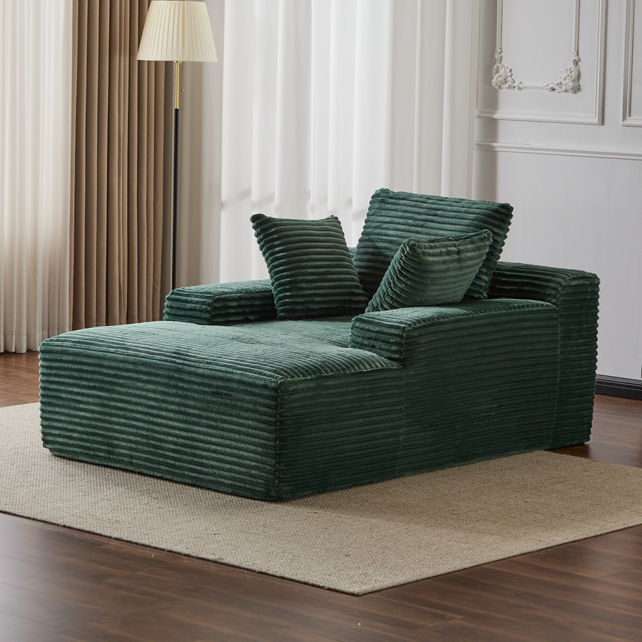 Oversized Chaise Lounge Chair Cozy Cloud Couch, Modern Plush Corduroy Upholstered Sleeper Sofa Daybed with 3 Throw Pillows and Wide Armrest for Living