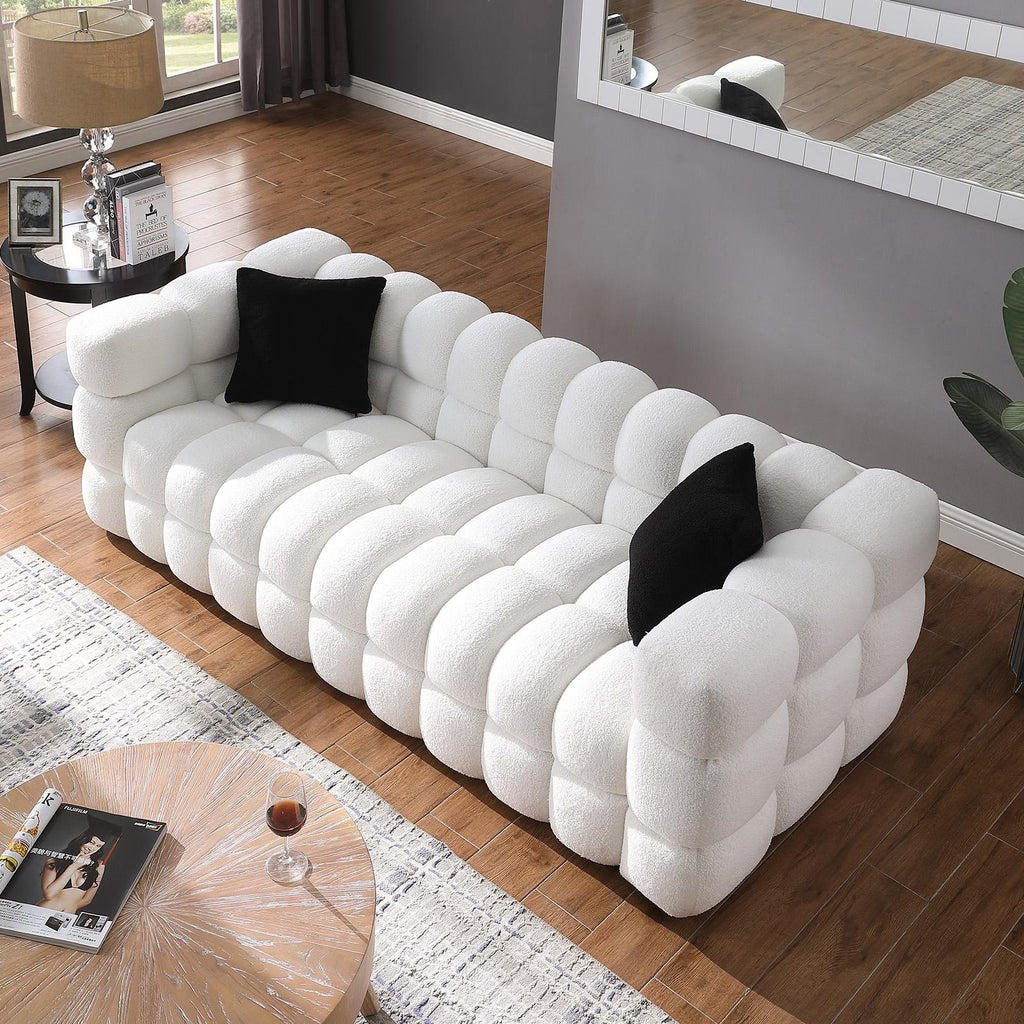 Ivory Marshmallow Bouclé Sofa | Sculptural 84-Inch 3-Seater