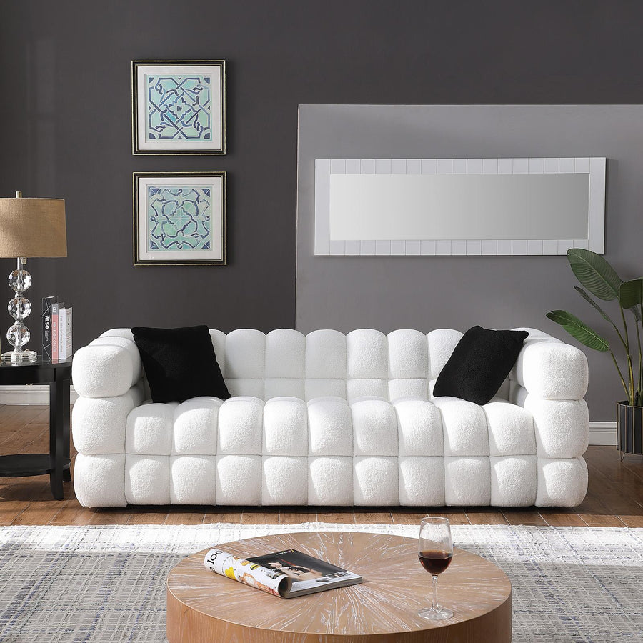 Ivory Marshmallow Bouclé Sofa | Sculptural 84-Inch 3-Seater