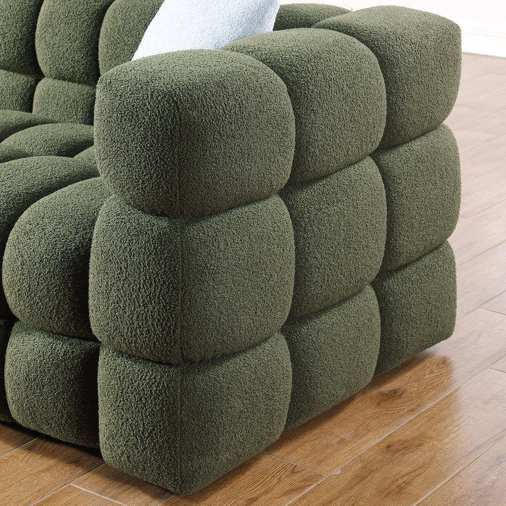 Olive Marshmallow Bouclé Sofa | Sculptural 84-Inch 3-Seater
