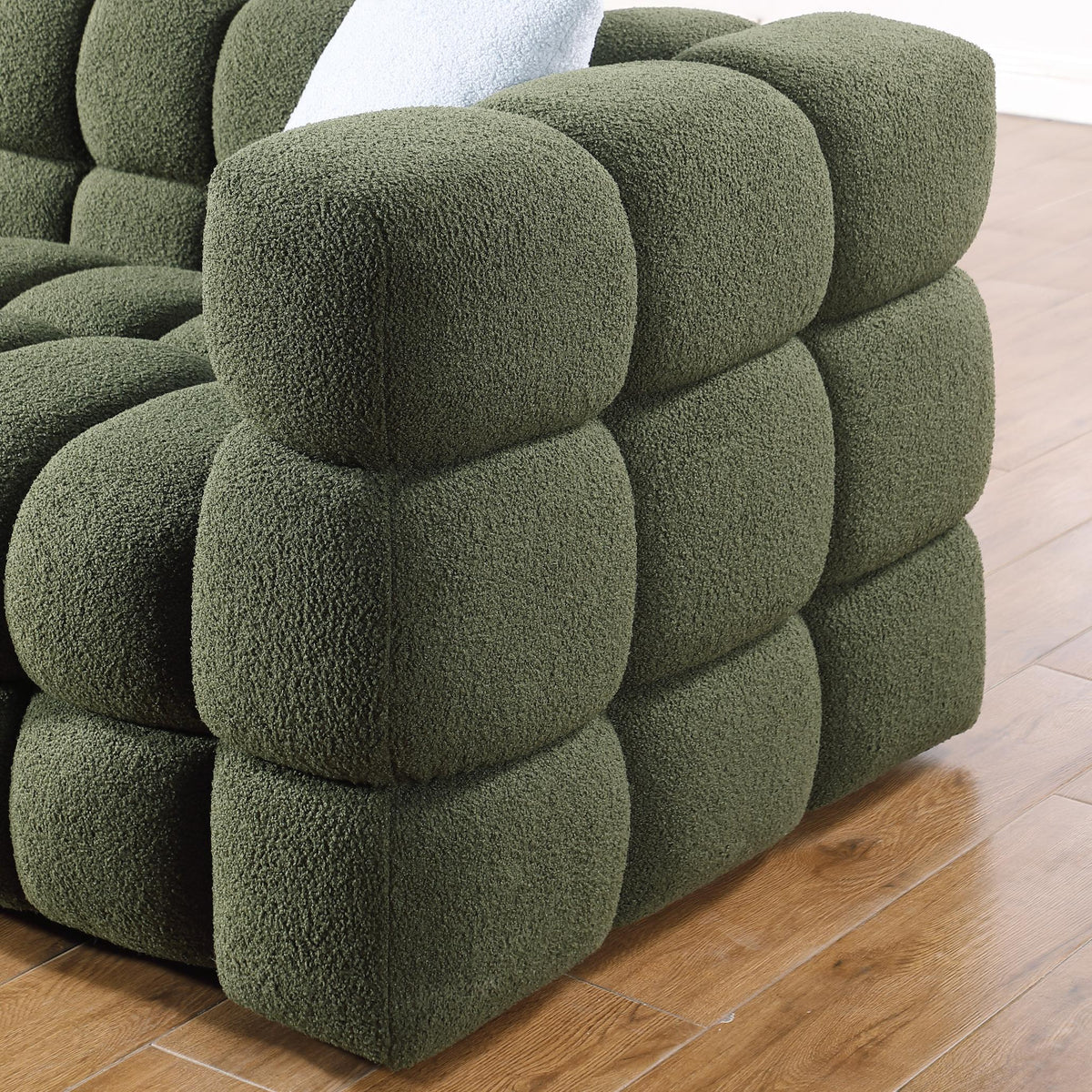 Olive Marshmallow Bouclé Sofa | Sculptural 84-Inch 3-Seater