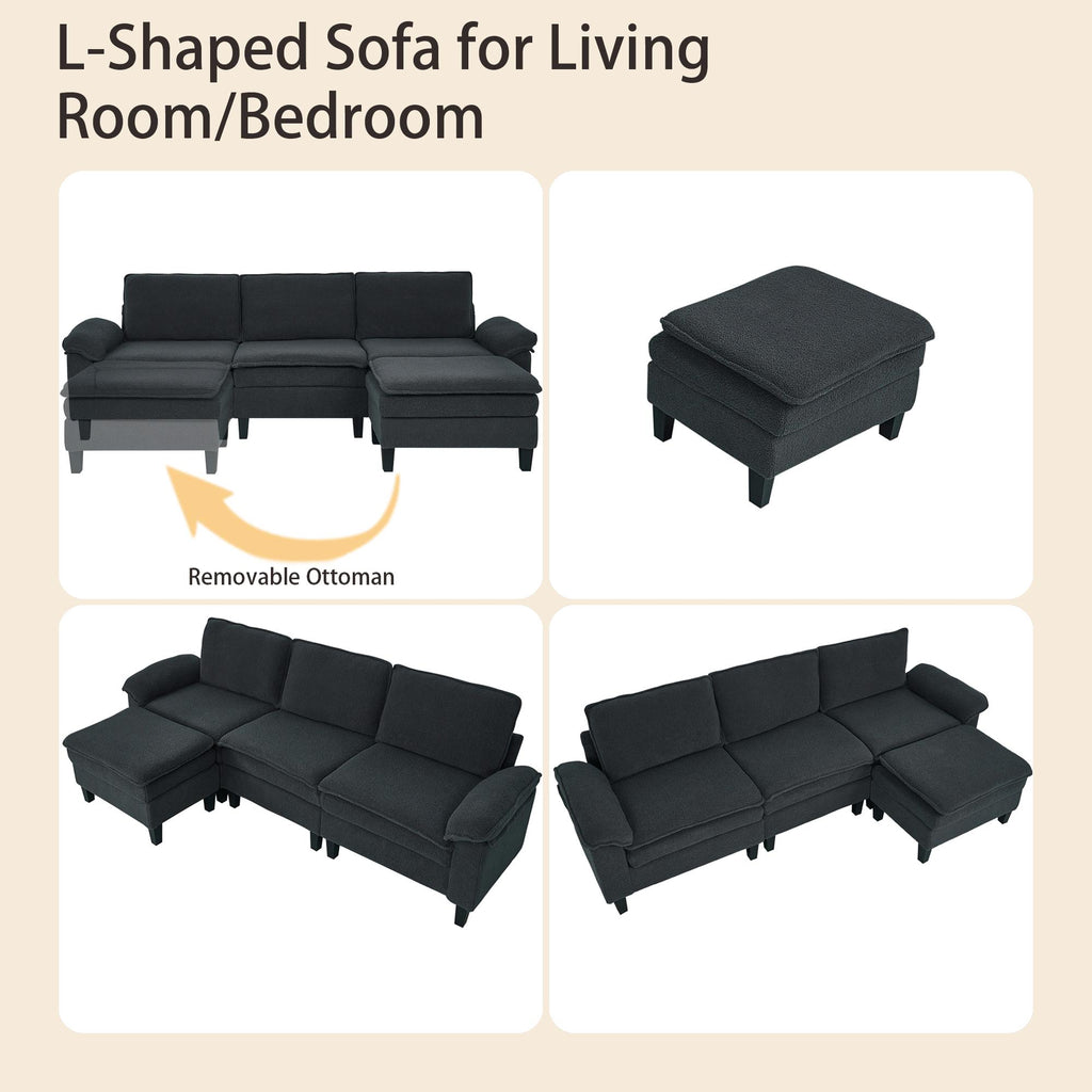 Dark Gray Teddy Modular 3-Seater Sofa with Ottoman