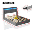 Light Gray Full Bed with LED Winged Headboard & Storage