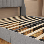 Light Gray Queen Bed with LED Headboard & Storage Drawers