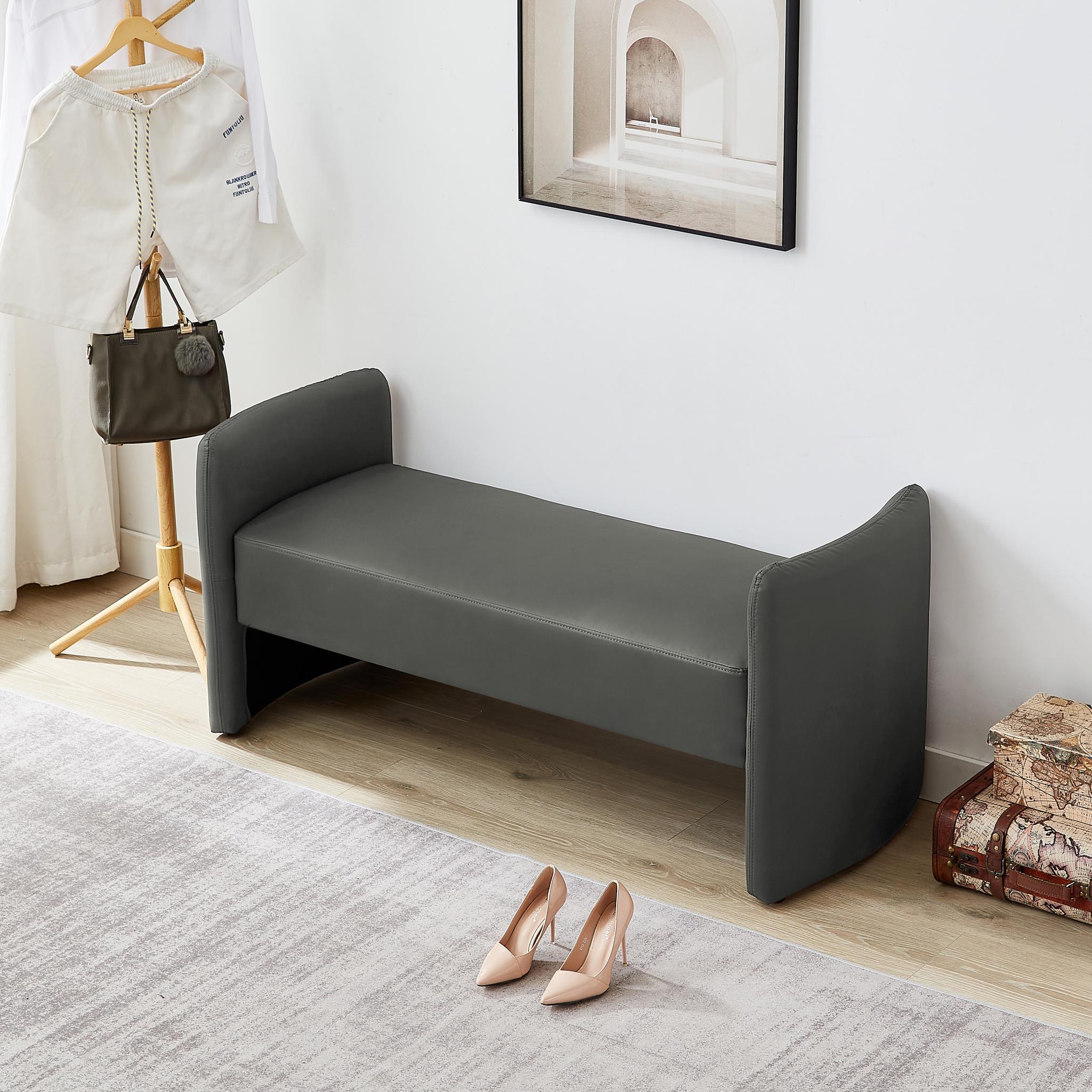 Modern Upholstered Bed Bench Entryway BenchOttoman with Armrest