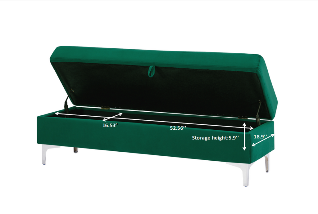 Forest Green Upholstered Storage Bench | Two-Seater