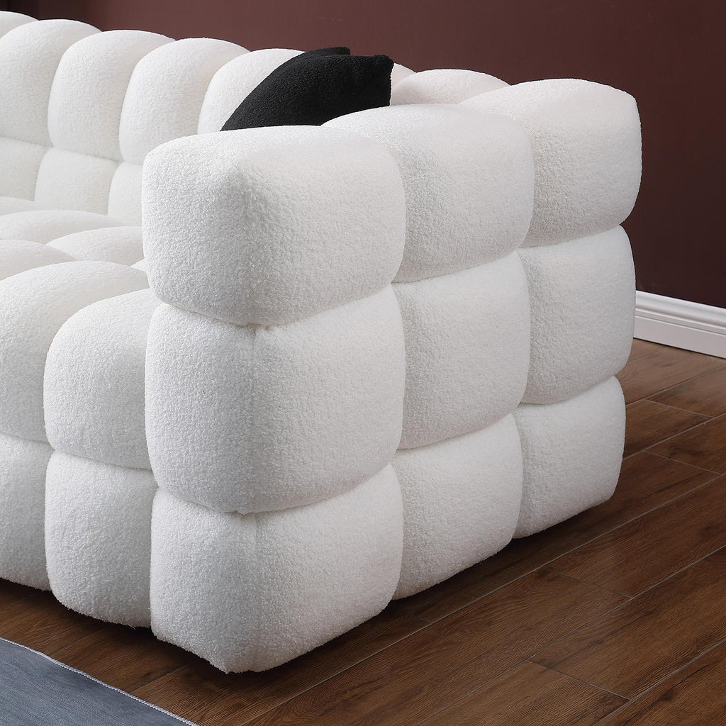 Ivory Marshmallow Bouclé Sofa | Sculptural 84-Inch 3-Seater