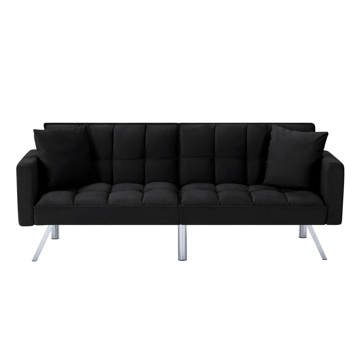 Black Velvet 74-Inch Convertible Futon Sofa Bed