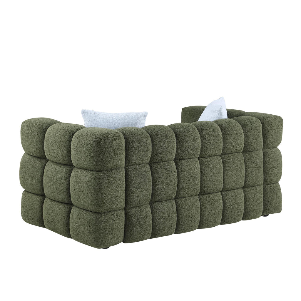 Olive Marshmallow Bouclé Sofa | Sculptural 84-Inch 3-Seater